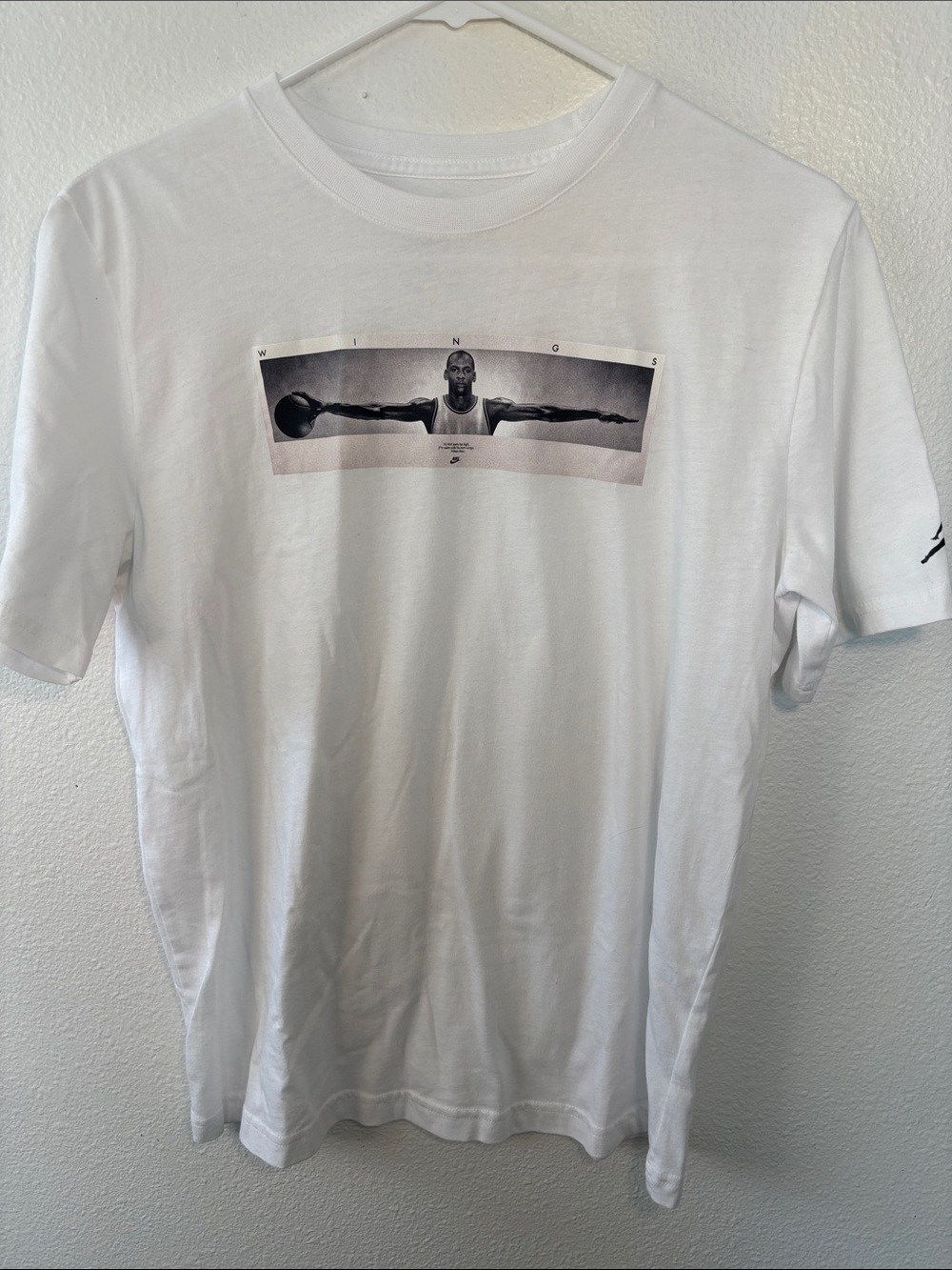 Jordan White Tee with Center Black-and-Gray Athlete Graphic